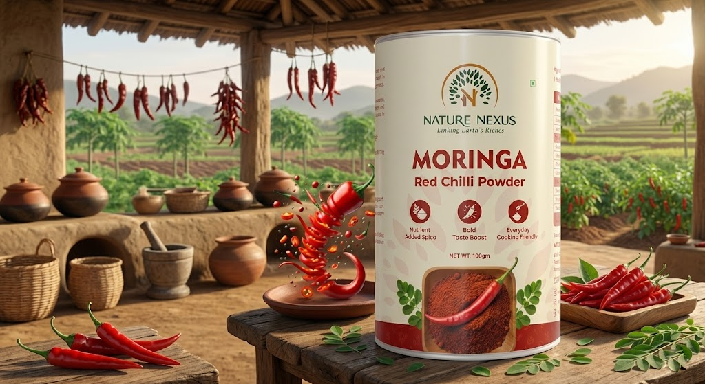 Moringa Red Chilli Powder - Nature Nexus is one of the leading manufacturers, exporters and wholesale suppliers of Organic Moringa Red Chilli Powder, premium Chilli Powder (Lal Mirch) in India.